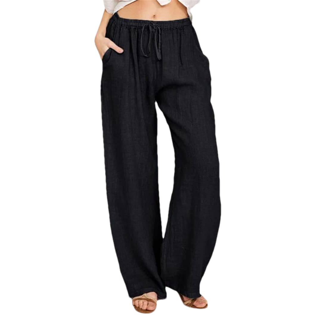 ERFMFKL Harajuku Women Straight Pants Lace-Up High Waist Pockets Loose Solid Casual Trousers