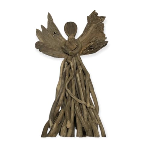 Sugarboo Curly Driftwood Angel - 36in Tall Wooden Angel Sculpture for Home, Living Room, and Dining Spaces - Bohemian Farmhouse Wood Accent