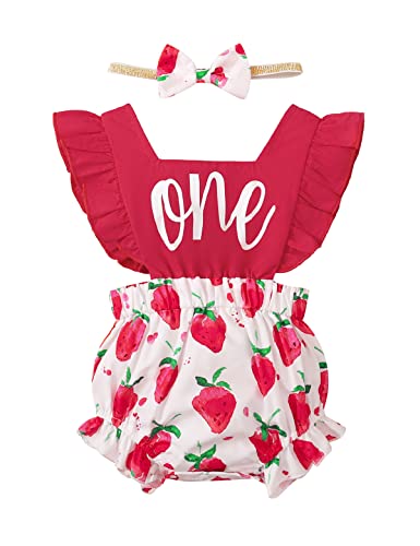 Image of Shalofer Baby Girl First Birthday Outfit Summer Bodysuit with Headband