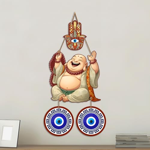 Image of Artvibes Laughing Buddha Evil Eye Wall Hanging for Home Entrance Door | Living Room | Bedroom | Prosperity Wealth and Good Luck Decor | Positive Energy Nazar Battu Accent Gift Item (WH 85142N)