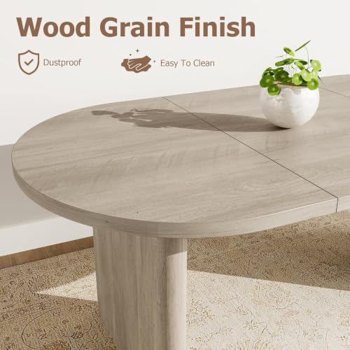 Image of IDEALHOUSE 70.8 inch Oval Dining Table for 4-8, Wood Kitchen Table with Double Pedestal Base, Spacious Dining Room Table for Kitchen, Living Room, Reception Area, Natural Finish, Gray
