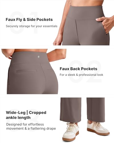 Image of G4Free EverGoing Wide Leg Ankle Pants for Petite Women with Pockets Stretch