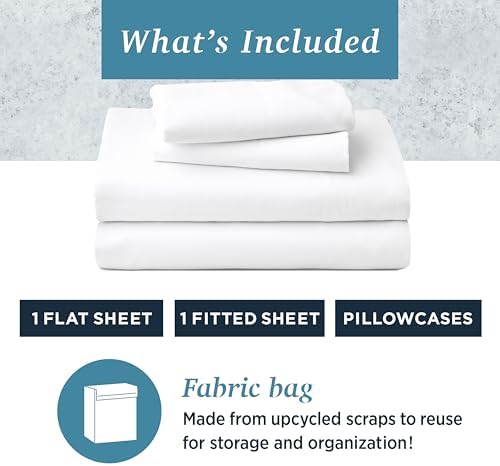 Welhome 100% Cotton Percale 4-Piece Queen Size Solid Bed Sheets Set, 1 Fitted, 1 Flat Sheet with 2 Pillowcases, White - Thumbnail 4