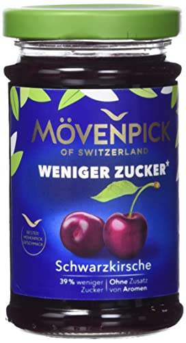 Mövenpick Weniger Zucker Schwarzkirsche, Premium zuckerreduzierter Fruchtaufstrich ohne Stücke, 220g