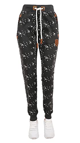 VIN TE Damen Jogginghose Hose Jogpants Thermo Fleece gefüttert Sweat Freizeit Anker Pfote Sterne oder Uni S-3XL (as3, Alpha, x_l, Regular, Regular, Anthrazit-21021)