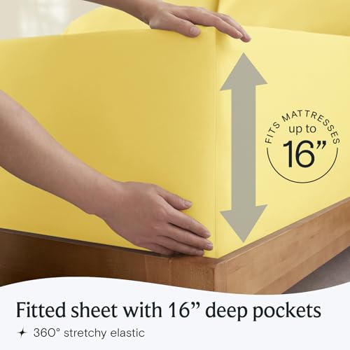 Image of LuxClub 3 PC Twin Sheet Set, Deep Pockets Wrinkle Free Cooling Bed Sheets Hotel Bedding for Women, Men, Kids & Teens, Includes 1 Fitted Sheet, 1 Flat Sheet and 1 Pillowcase-Silky Soft Lemon