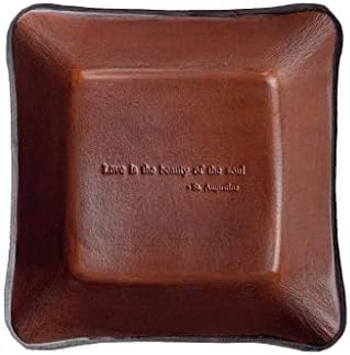Brown Leather Third Anniversary Valet. St. Augustine Quote Inscribed Leather Desk Tray.