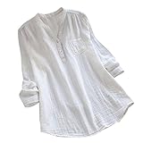  JURTEE Damen Sommer Stehkragen Langarm Beiläufig Lose Tunika Tops T Shirt Bluse Oberteile(Weiß,XXX-Large)