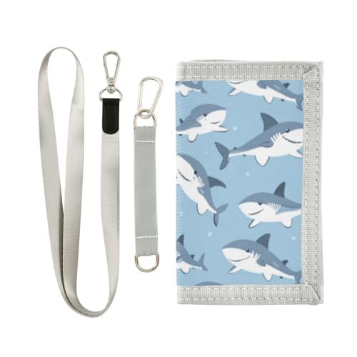 Wusikd Cartoon Sharks Kids Wallet for Boys Girls Cute Toddler Trifold Wallet Novelty Wallet for Teens Women Men