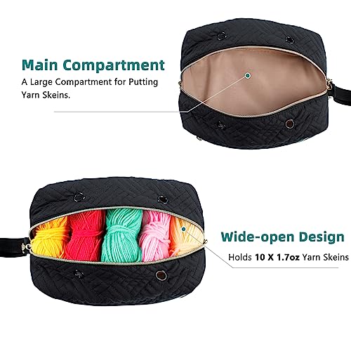 Image of MYBAGZING Small Crochet Bag Organizer - Knitting Yarn Storage for Crocheting Holder Accessories, Needles, Hooks, Gifts, Black, (AM370)