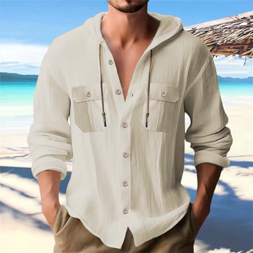 Linen Shirts Mens Summer Lightweight UPF 50+ Sun Shirt with Hood Casual Breathable Dry Fit Rash Guard Fishing Hoodies2