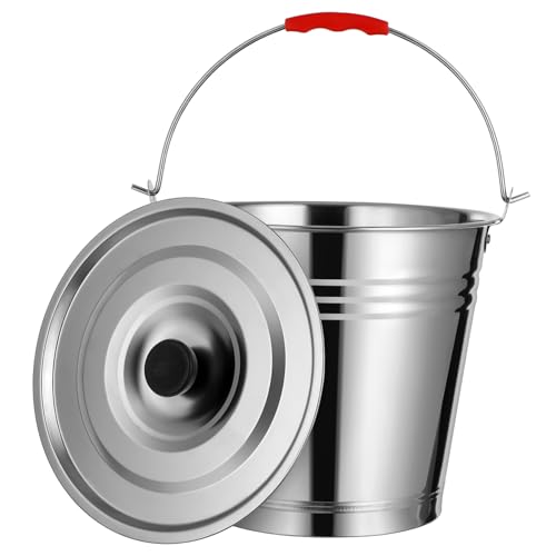 BESTonZON Seau à Cendres Inoxydable Épais avec Couvercle Fond Surélevé Et Isolation Thermique Seau Léger Multifonction pour Stockage De Charbon Barbecue Capacité avec Poignée Ergonomique
