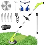 Electric Weed Wacker: Grass String Trimmer with 12V 2.0Ah Batteries & Fast Charger - Cordless Lightweight Cutter/Edger/Mower with 2 Types Blades for Garden Yard Lawn, Green