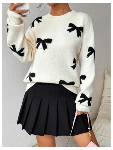 Image of Milumia Women's Y2K Bow Sweater Long Sleeve Crew Neck Knit Pullover Top