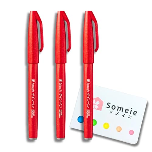 Feutres pinceaux rouge Brush Touch à pointe fine flexible pour calligraphie et dessin