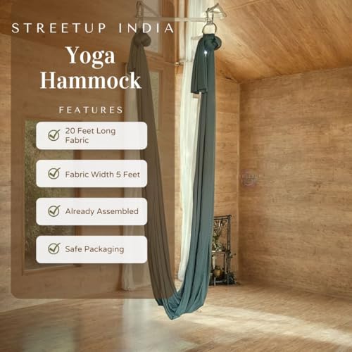 Image of Streetup India Aerial Swing /Yoga Hammock With 20 Feet Long Fabric With Carabiner and Ring (Green)