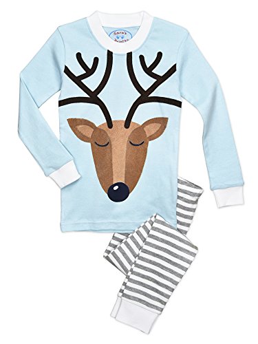 Sara's Prints Kid's Classic All Cotton Long John Pajamas Sleepwear, Reindeer - SHGF, 24M