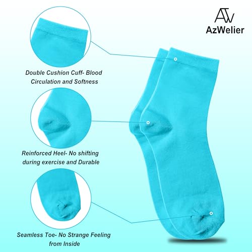 Image of Azwelier Unisex Colorful Quarter Ankle Athletic Socks Breathable Cotton Blend Crew Style 4 Pairs Pack