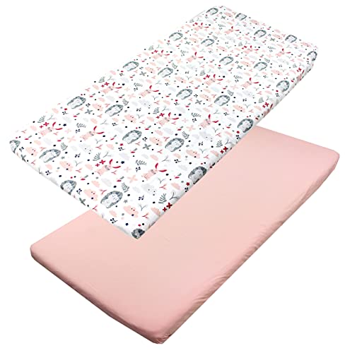 TupTam Draps Housse pour Lit Bébé Enfant Lot de 2, Hérisson / Lapin / Rose, 60 x 120 cm