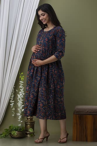 Image of Women's Rayon Printed Maternity Dress Pregnancy Casual 3 /4 Sleeve Dual Zipped for Feeding Nursing Maternity Comfort Dress Kurta