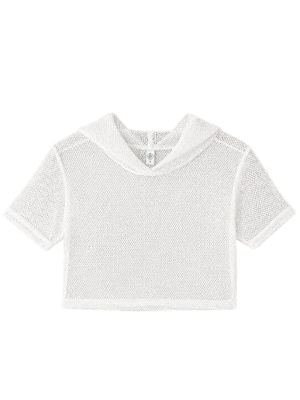 Women's Fishnet Mesh Hooded Crop Top | Sheer See-Through Short Sleeve Hoodie T-Shirt | Stylish Casual Streetwear Cover-Up for Girls & Women-image-13