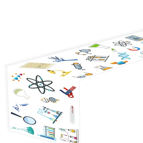 Science Theme Table Runner, Future Mad Scientist Natural Science Arts Birthday Party Supplies Decorations Favors Tablecloth Table Cover