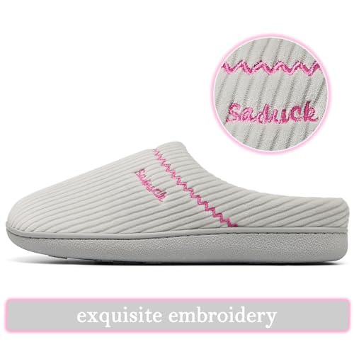 Image of House Slippers for Women with Arch Support | Memory Foam Non-Slip, Two Tone Embroidered Soft Home Slippers, All Season Comfort