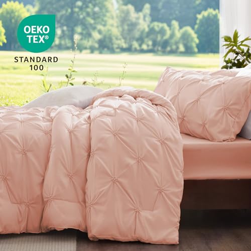 Image of BEDELITE Full Comforter Set Dusty Pink,Lightweight & Soft Comforter | Pintuck Boho Bedding, Warm & Cute Bed Set for All Season,With 2 Pillowcases