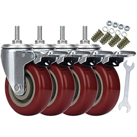 DICASAL Heavy Duty Stem Casters 360 Degree Swivel Durable Wheels Castors with Imperial Size 3/8"-16x1" Threads Dual Safety Locks and Bearings Easy to Install for Furniture and DIY Tools Cover