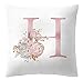 Funda de cojín - 45 x 45 cm - Letra H - Inicial - Nombre - Alfabeto - Cojín decorativo - Sofá - Cama - Casa - Dormitorio - Rosa - Flores - Color blanco y rosa