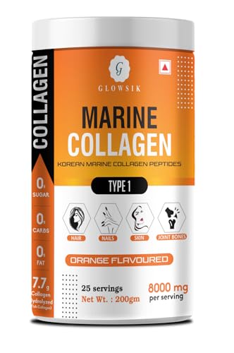 Image of Glowsik Korean Marine Collagen Powder | Marine Collagen Supplements for Women and Men | Skin Radiance Collagen.. (200 gms, orange.)