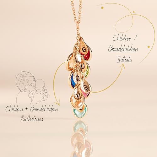 MignonandMignon Birthstone Necklace for Grandma, Initial Necklaces for Women Personalized Jewelry for Women Birthstone Necklace, Grandkids Name Gifts for Mom Necklace Family, Unique – BSON-L-D2