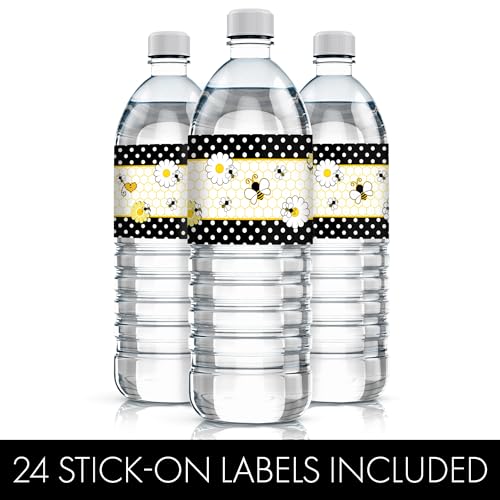 Bumble Bee Party Water Bottle Labels, Bee Birthday Party, Baby Shower, and Gender Reveal - 24 Stickers - Thumbnail 4