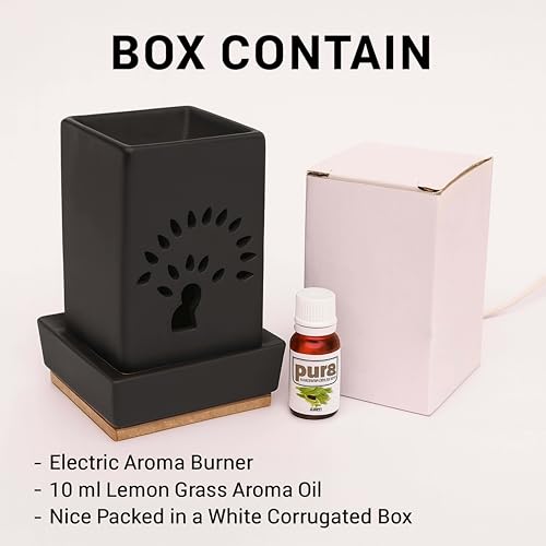 Image of Pure Source India Electric Aroma Burner, With 10 ML Lemon Grass (Black Color)