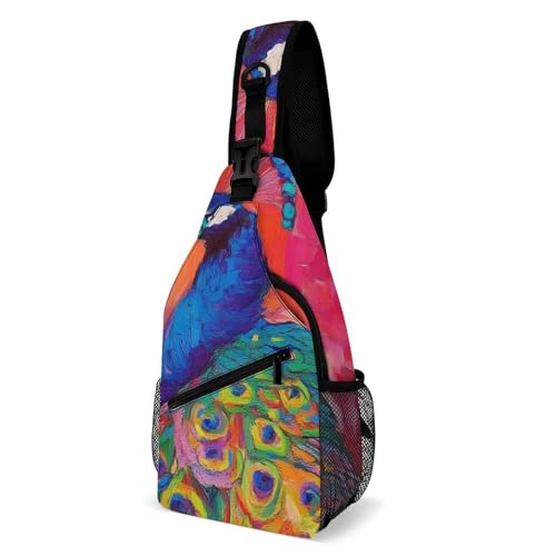 Mochila Cruzada Arte Rosa Pavo Real Bolso Pecho Estilo Bolsa Cruzada Bandoleras Comodidad Sling Pecho Bolsas Bandolera Para Senderismo Correr