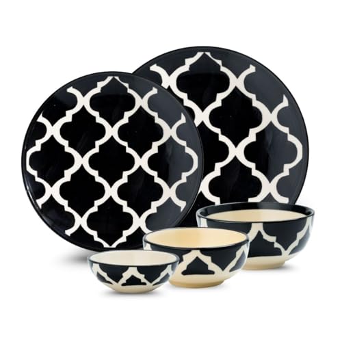 Image of Eco-Friendly Ceramic Dinner Set | 5-Piece Crockery Set | Lightweight & Durable Dining Set | Charcoal Black Plates (7 inch & 8 inch) & Ramen Snack Bowls (75ml, 125ml, 200ml) | Perfect for Gifting