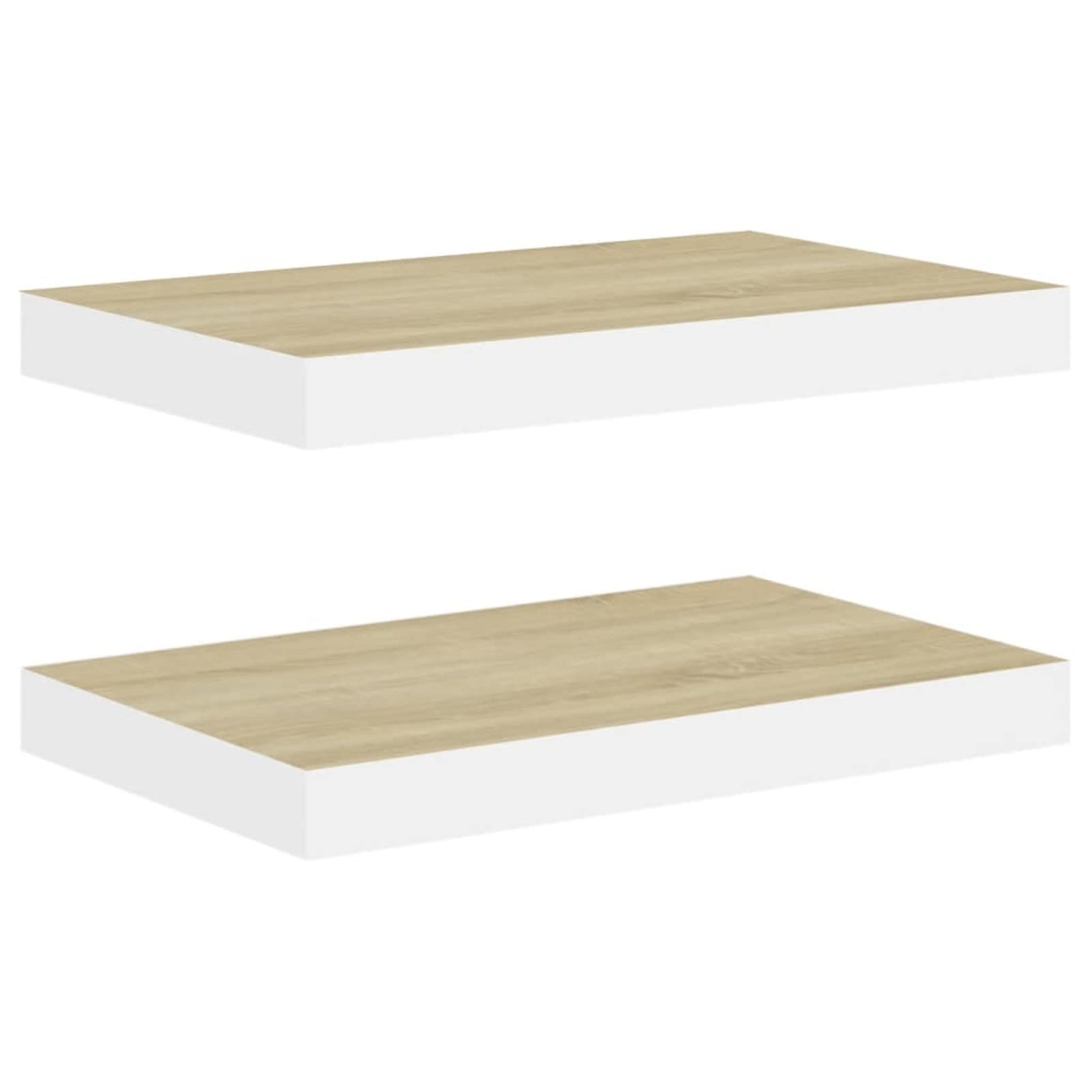 Set 2 Mensole A Parete RMIHSJG | Rovere E Bianco | 40x23x3,8 Cm | Montaggio Invisibile | Carico 5 Kg L'una | Design Moderno Per Casa
