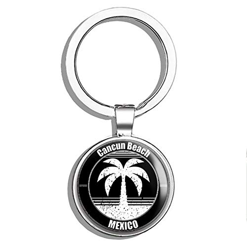 Cancun Beach Mexico Vinyl Vacation Explore Memory Souvenir Double Sided Stainless Steel Keychain Key Ring Chain Holder Car/Key Finder