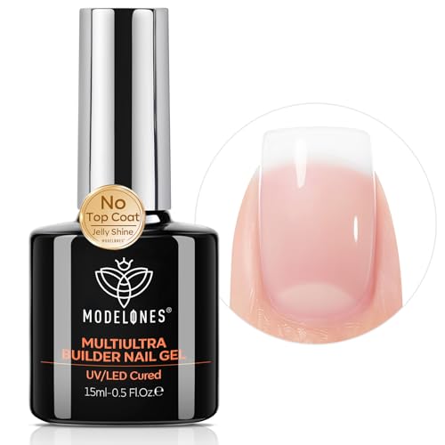Image of modelones Builder Nail Gel, Clear Builder for Nails No Top Coat Needed, C-Curve Sculpting, Glossy Jelly Finish Crystal Clear, No-Wipe, 9-in-One LED Lamp Cured Color Gel Polish for Quick Diy Salon