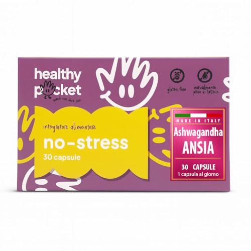 Suplemento de cansancio | Ashwagandha – Antiestrés natural | Relajación mental – Sin estrés | Ansiedad y estrés – 30 Cápsulas Made in Italy – Sin gluten HEALTHY POCKET