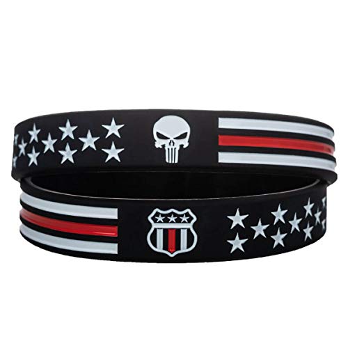 Sainstone Power of Faith USMC Skull Thin Red Line Silicone Bracelets with American Flag - Military Rubber Wristbands Gifts for U.S. Marine Corps, Coast Guard and Army (Unisex)