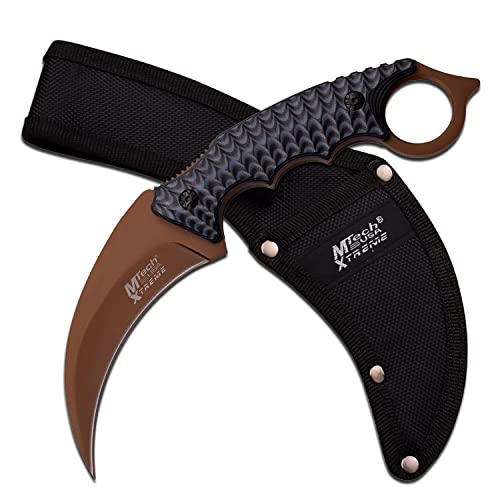 MTech USA Xtreme MX-8140BT Fixed Blade Knife, Brown Hook Blade, Black Handle, 9.25-Inch Overall