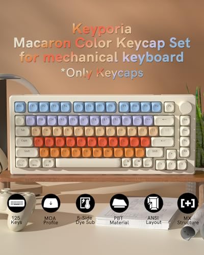 Image of Macaron Cream PBT Keycaps, Cute Pastel MOA Profile Keycaps, Dye-Sublimation Custom 125 Keys Key caps Set for Cherry Gateron MX Swithes Mechanical Keyboards