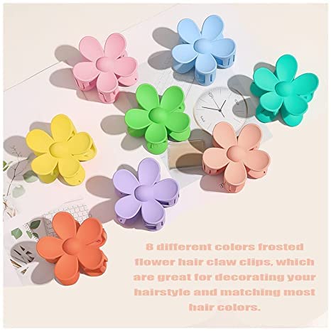 Amzmamz Hair Claw Clips 8Pcs Large Flower Hair Clips For Women Girls Non Slip Big Claw Clips Cute Daisy Hair Clips Strong Hold Matte Jaw Clips For Thick And Thin Hair 8 Colors #TOP3