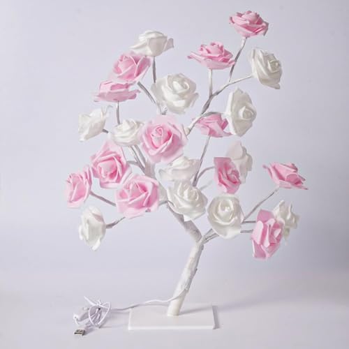 Image of Ulalaza Rose Tree Lighth with 24 LEDs USB Supply Warm Wire Bedside Light with Switch for Home Room Decor