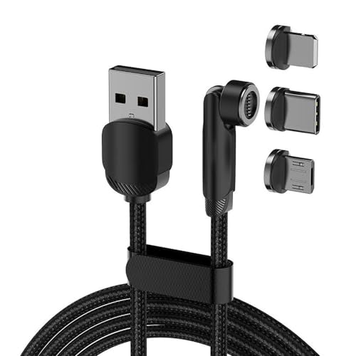 Wayzu 3 in 1 Multi Magnetic Charging Cable 540 Rotation - 1M Universal 3A Fast Charging Data Cable Magnetic Data Transfer Wire Nylon Braided for Android Compatible Devices with Micro USB, Type C
