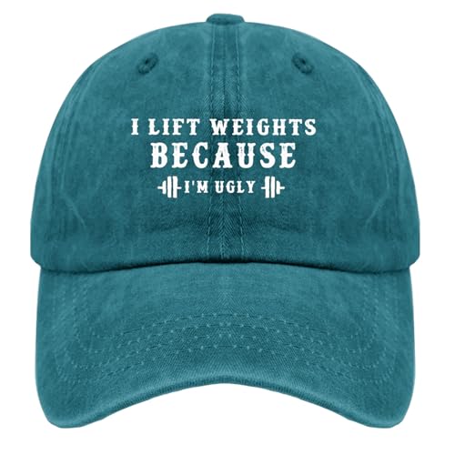 TANKWORLD I Lift Weights Because I'm Ugly Hats for Women Baseball Cap Vintage Washed Dad Hat Fitted Cyan Blue