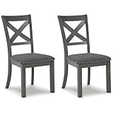 Signature Design by Ashley Myshanna Modern Farmhouse Dining Room Upholstered Chair, 2 Count, Antique Gray