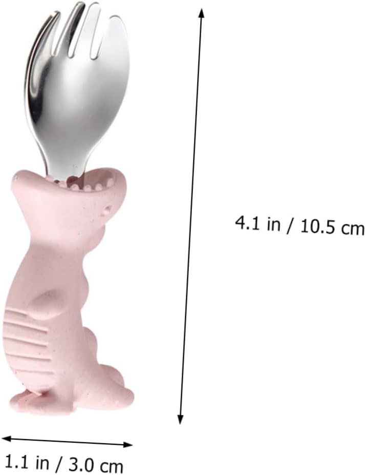 YARNOW 2pcs Stainless Steel Boy Girl Fork Spoon Boys and Girls Utensils Adorable Dinosaurs Design