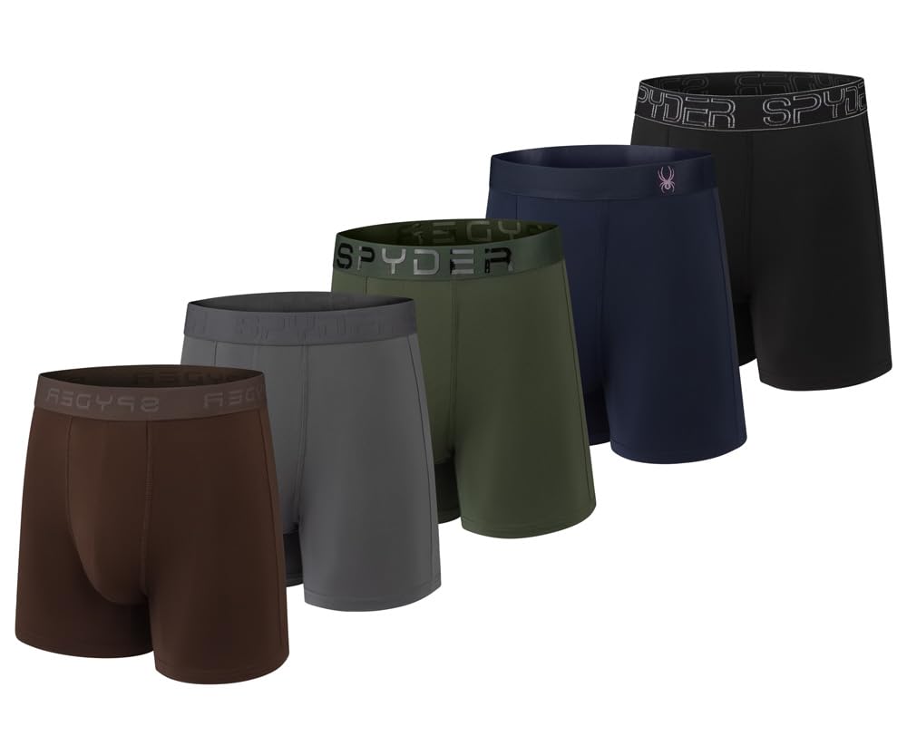 Spyder Mens Boxer Briefs 5 Pack Poly Spandex Performance Boxer Briefs Underwear